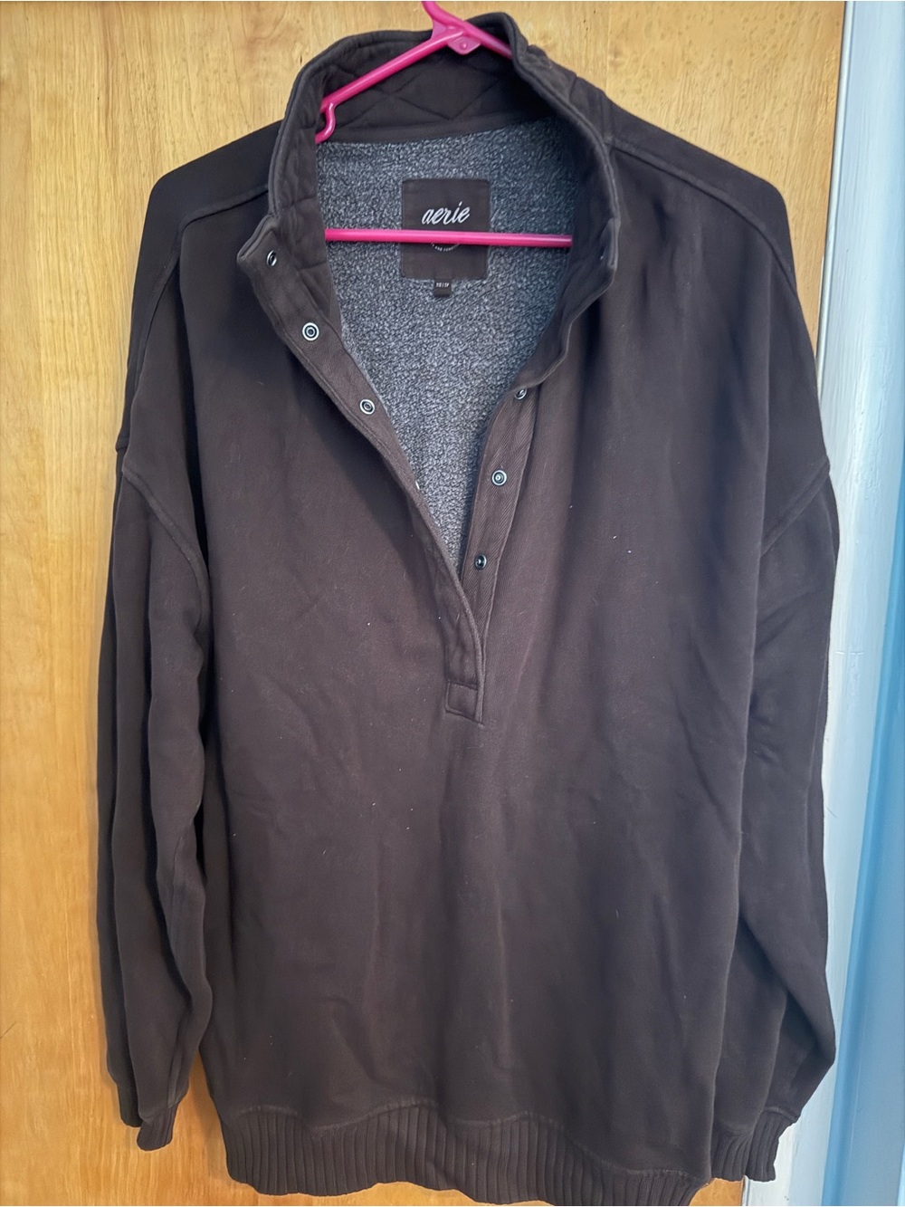Aerie Oh Snap! Sweatshirt. Color deep earth